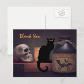 Angstaanjagende zwarte kat en schedel Halloween be Briefkaart (Voorkant / Achterkant)