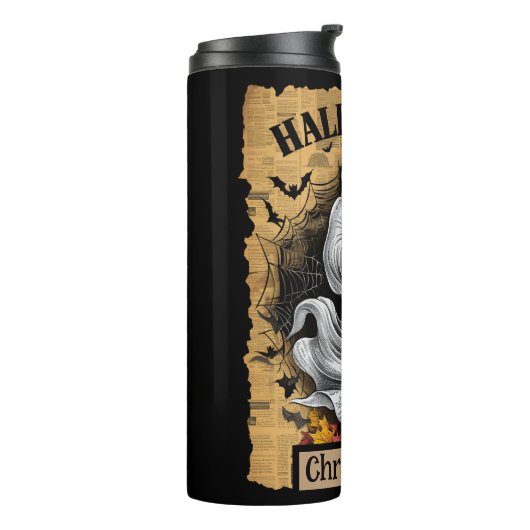 Angstig spook met een Jack O'Lantern Thermosbeker (Gedraaid links)