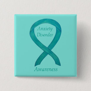 Angststoornis Bewustzijns Lint Speld Teal Vierkante Button 5,1 Cm