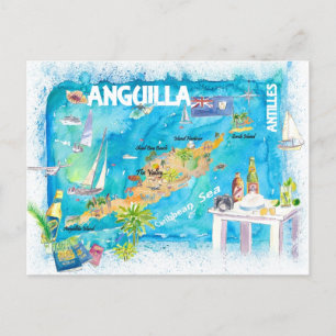 Anguilla Antilles Illustrated Caribbean Travel Map Briefkaart