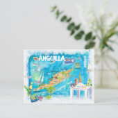 Anguilla Antilles Illustrated Caribbean Travel Map Briefkaart (Staand voorkant)