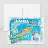 Anguilla Antilles Illustrated Caribbean Travel Map Briefkaart (Voorkant / Achterkant)