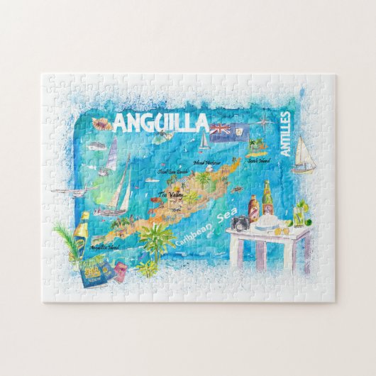 Anguilla Antilles Illustrated Caribbean Travel Map Legpuzzel (Horizontaal)