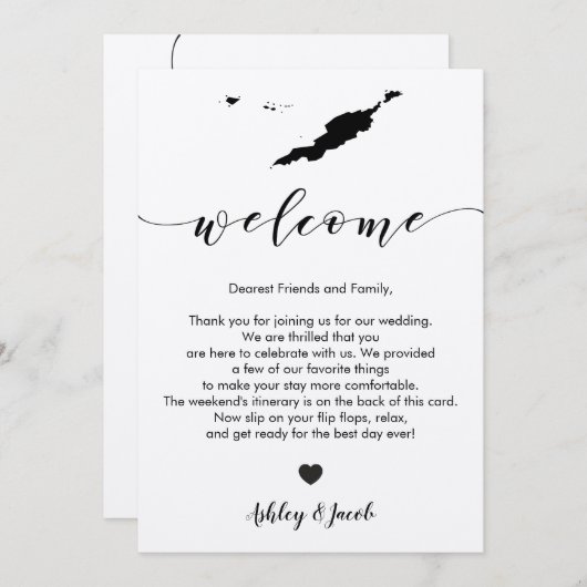 Anguilla bruiloft welkomstbrief en reisschema Kaar Programmakaart (Voorkant / Achterkant)