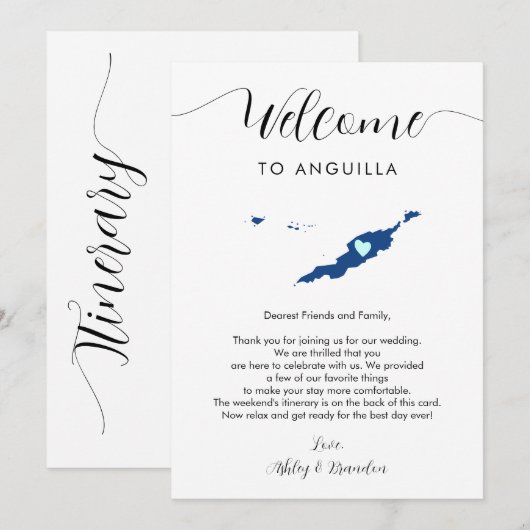 Anguilla bruiloft welkomstbrief reisschema Kaart (Voorkant / Achterkant)
