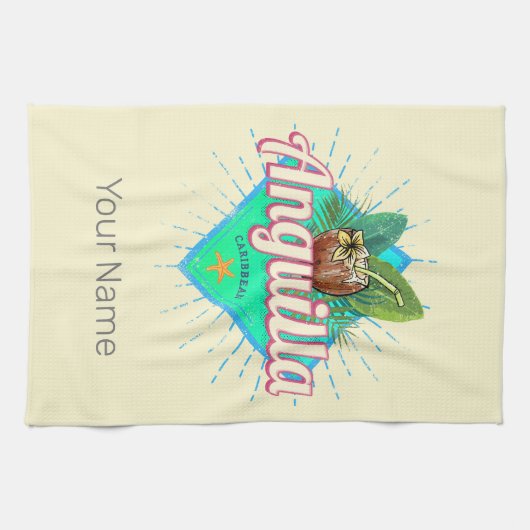 Anguilla Caraïben Retro Vakantie Eiland Theedoek (Horizontaal)