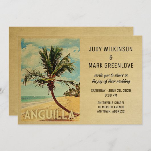 Anguilla Wedding Invitation Beach Palm Tree Kaart (Voorkant / Achterkant)