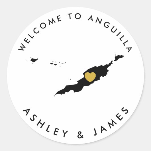 Anguilla Wedding Welcome Sticker Label Gold & Blac (Voorkant)