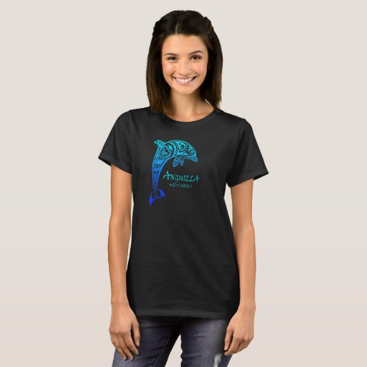 Anguilla West Indies Retro Tribal Dolphin T-shirt (Voorkant volledig)
