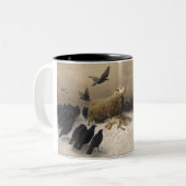 Anguish: Schapen met een dode lamp Tweekleurige Koffiemok (Voorkant links)