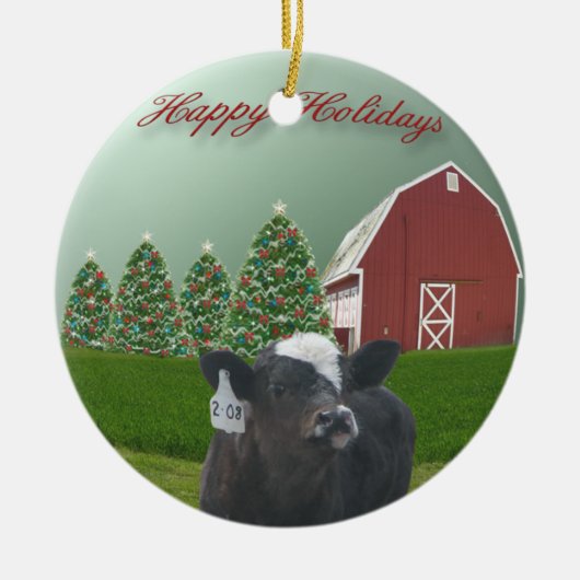 Angus Calf Holiday Ceramic Ornament (Voorkant)