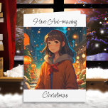 Ani-mazing Christmas Anime Pun Kaart<br><div class="desc">Anime meisje buiten op een winternacht Kerstmis en New Years Eve kaart.</div>