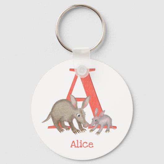 Animal ABC A is voor aardvarksleutelring Sleutelhanger (Voorkant)