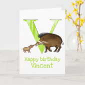 Animal ABC V is bestemd voor de Visayan warty pig Kaart (Gele Bloem)