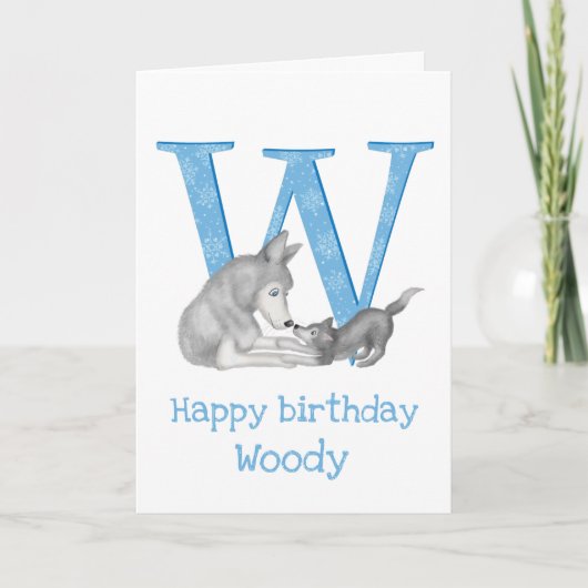 Animal ABC W is een verjaardagskaart voor een wolf Kaart (Voorkant)