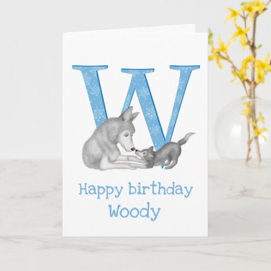 Animal ABC W is een verjaardagskaart voor een wolf Kaart (Gele Bloem)