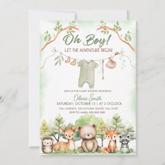 Animal Adventure clothesline baby shower Kaart (Voorkant)