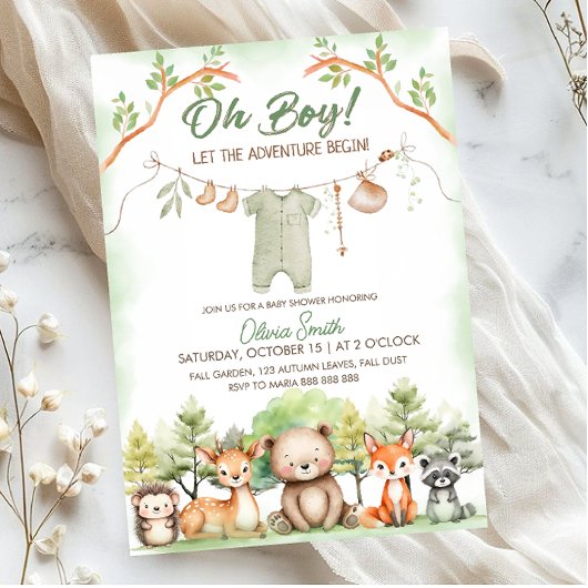 Animal Adventure clothesline baby shower Kaart