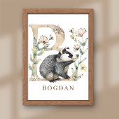 Animal Alphabet Letter B Kids Name Nursery Poster