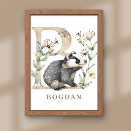 Animal Alphabet Letter B Kids Name Nursery Poster