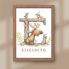 Animal Alphabet Letter E Kids Name Nursery Poster