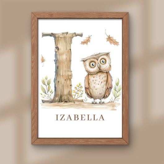 Animal Alphabet Letter I Kids Name Owl Poster
