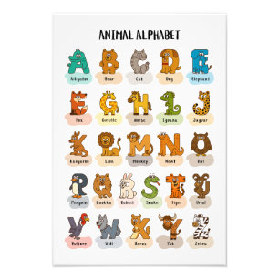 Animal Alphabet Poster - Schattigee Educatieve A t