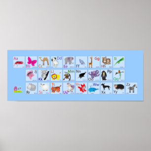 Animal Alphabets on blue Poster