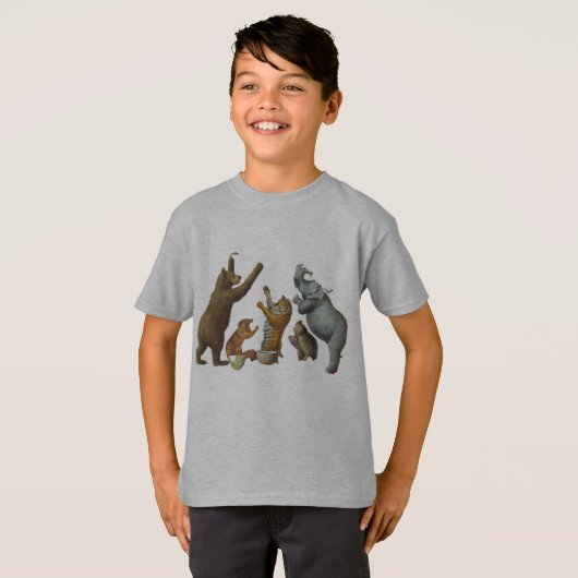 Animal Antics Shelf: speelse design dierenvrienden T-shirt (Voorkant volledig)