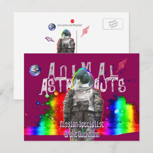 Animal Astronauts Duck Briefkaart (Voorkant / Achterkant)
