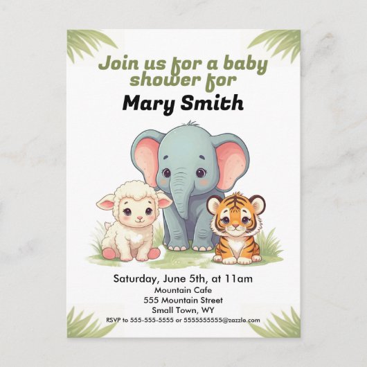 Animal Baby shower Invitation Briefkaart (Voorkant)