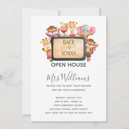 Animal Back to School Open House Invitation Kaart (Voorkant)