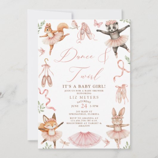 Animal Ballerinas Girl Baby shower Kaart (Voorkant)