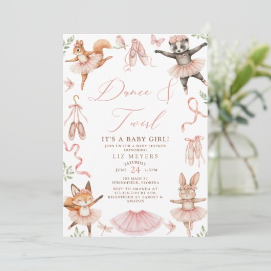Animal Ballerinas Girl Baby shower Kaart (Staand voorkant)