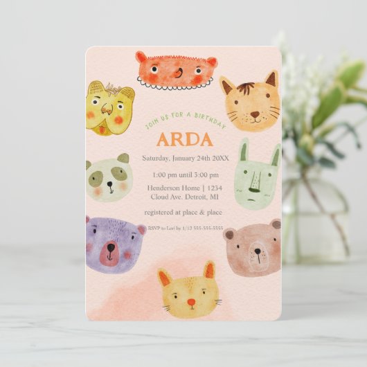 Animal Birthday Party Uitnodiging (Staand voorkant)