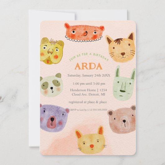 Animal Birthday Party Uitnodiging (Voorkant)