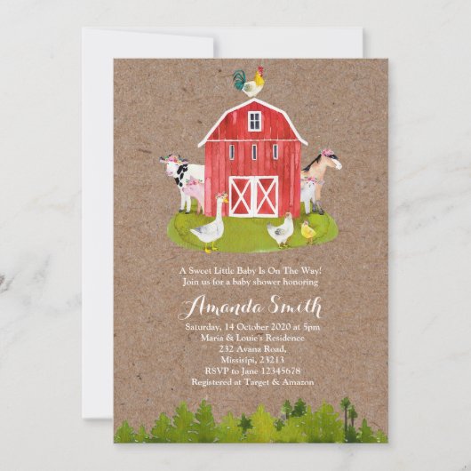 Animal Boerderij Baby shower Invitation Kaart (Voorkant)