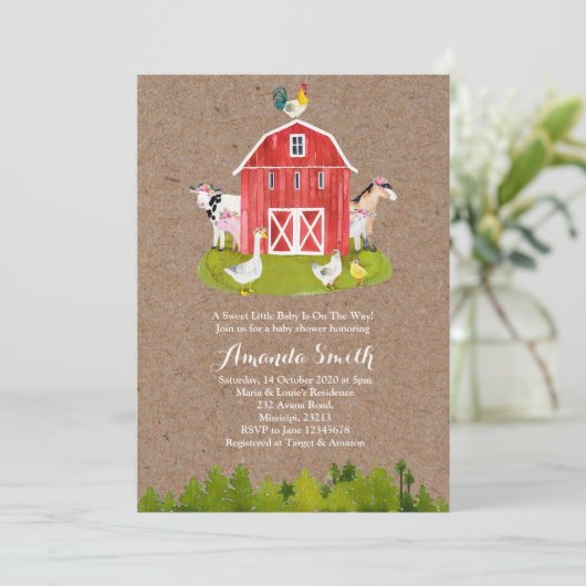 Animal Boerderij Baby shower Invitation Kaart (Staand voorkant)