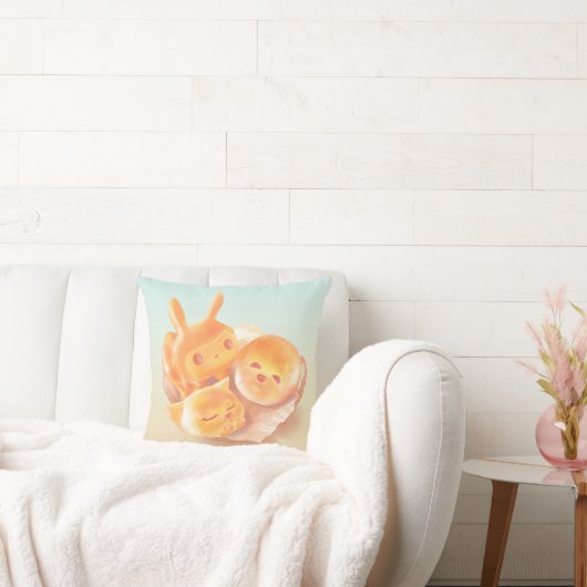 Animal Bread Basket: Smiling Bichon, Bunny & Cat Kussen (Bank)