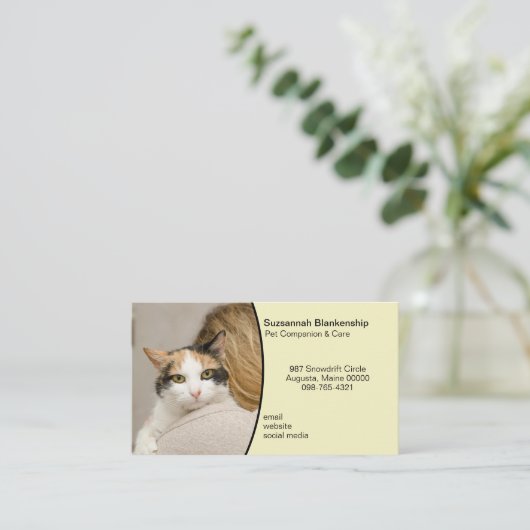 Animal Care Custom Foto Pastel Geel Achtergrond Visitekaartje (Staand voorkant)