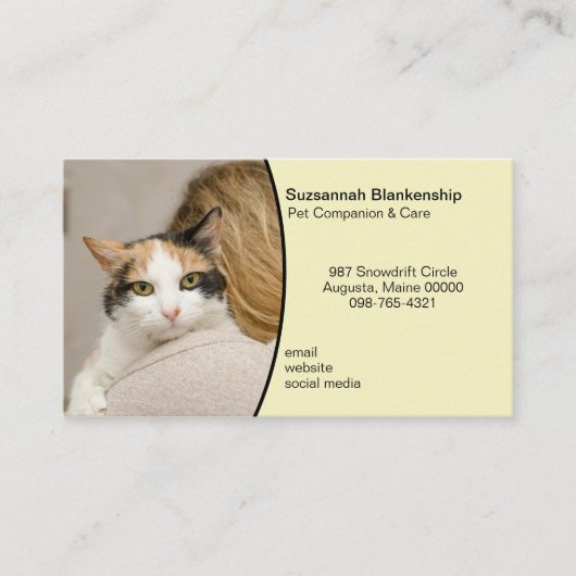 Animal Care Custom Foto Pastel Geel Achtergrond Visitekaartje (Voorkant)