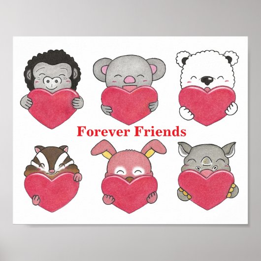 Animal Character Forever Friends Hearts Kinder Poster (Voorkant)