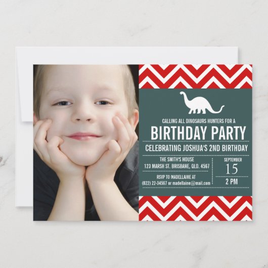 Animal Chevron Foto Birthday Invitation Kaart (Voorkant)