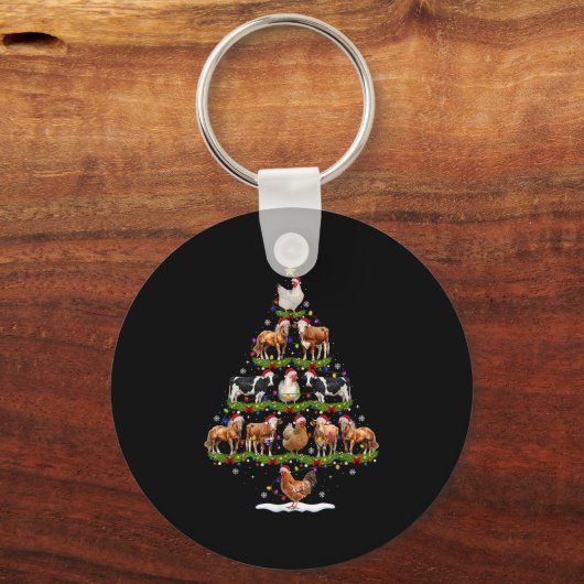 Animal Christmas Tree Lights Chicken Cow Goat Farm Sleutelhanger (Voorkant)