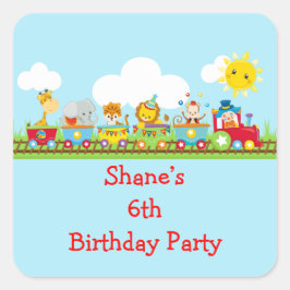 Animal Circus Train Kids Birthday in Red Vierkante Sticker