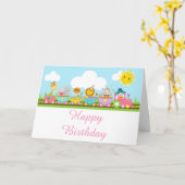 Animal Circus Train Kids Birthday Pink Kaart (Gele Bloem)