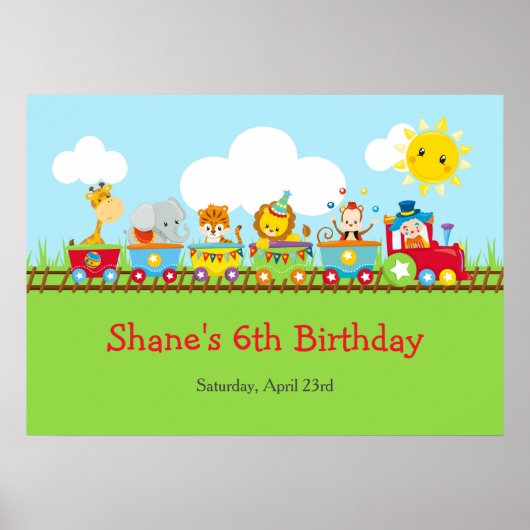 Animal Circus Train Kids Verjaardagsfeest Poster (Voorkant)