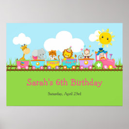 Animal Circus Train Kids Verjaardagsfeest Poster