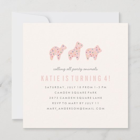 Animal Cookie Birthday Invitation - Bubblegum Kaart (Voorkant)