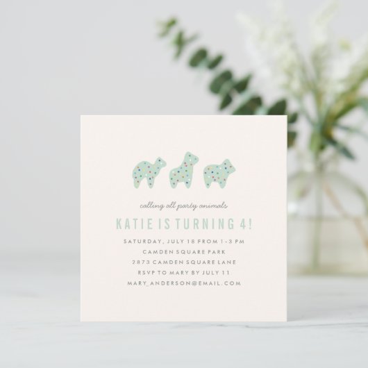 Animal Cookie Birthday Invitation - Mint Kaart (Staand voorkant)